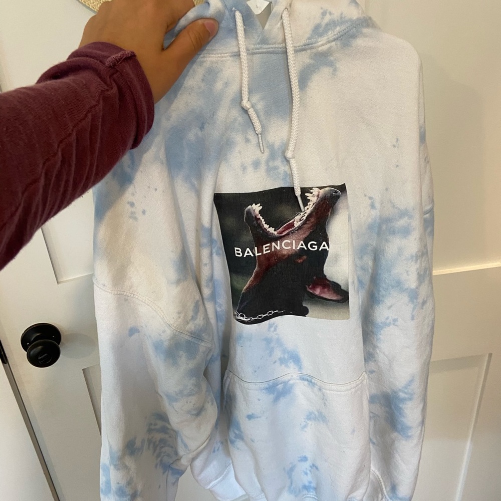Blue tie dye balenciaga printed hoodie